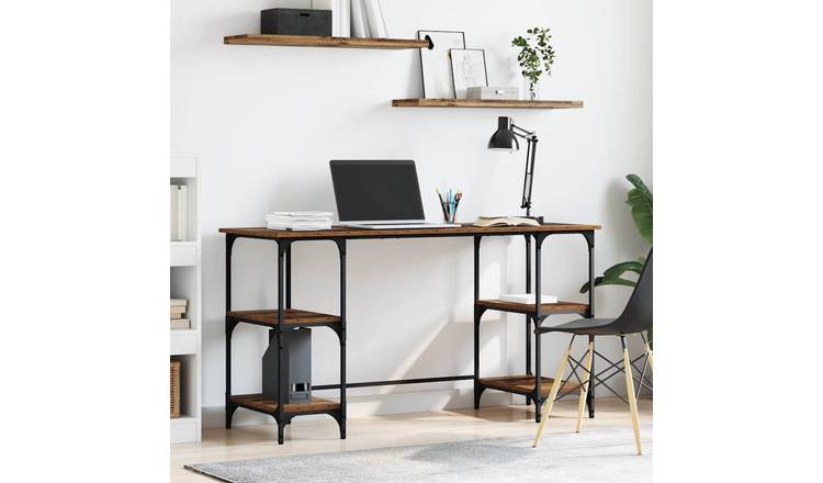 Walplus Engineered Wood Desk Bedroom Storage - Dark Wood - 140 x 50 x 75 cm