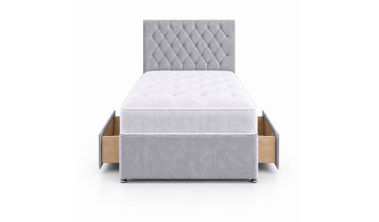 Comfy Deluxe 4ft Small Double       2 Drawer Velvet  Divan Bed Set -  Silver