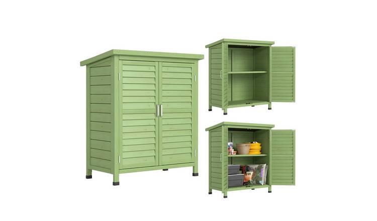Outsunny Fir Wood Garden Storage Shed with 2 Door – Green