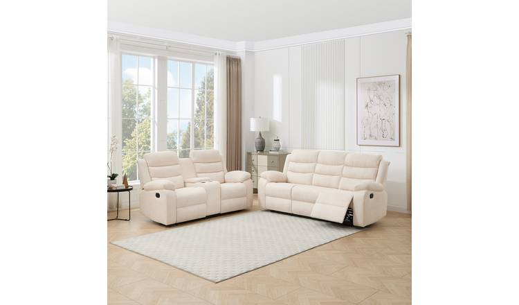 Furniture Online Boston Manual Recliner Fabric 2+3 Seater Sofa Set - Beige