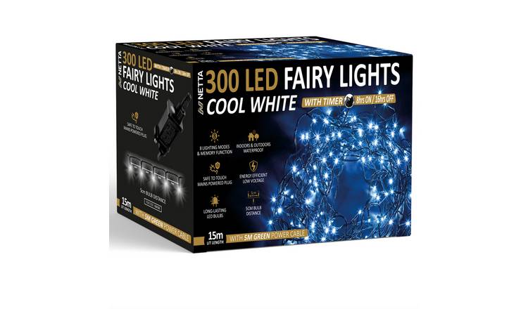 NETTA 300 LED 15m Christmas Fairy String Lights with Timer - Cool White