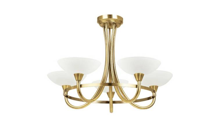 Loops Direct Cagney Semi Flush Ceiling Light - Antique Brass and White