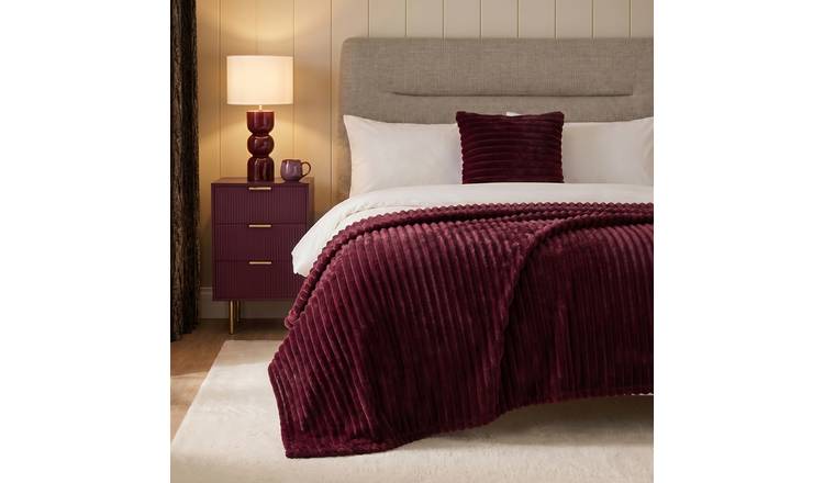 OHS Faux Fur Thick Rib Blanket Throw - 150 x 200cm - Burgundy