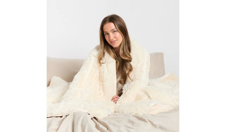 OHS Fluffy Faux Fur 6kg Weighted Blanket 125x180cm - Cream