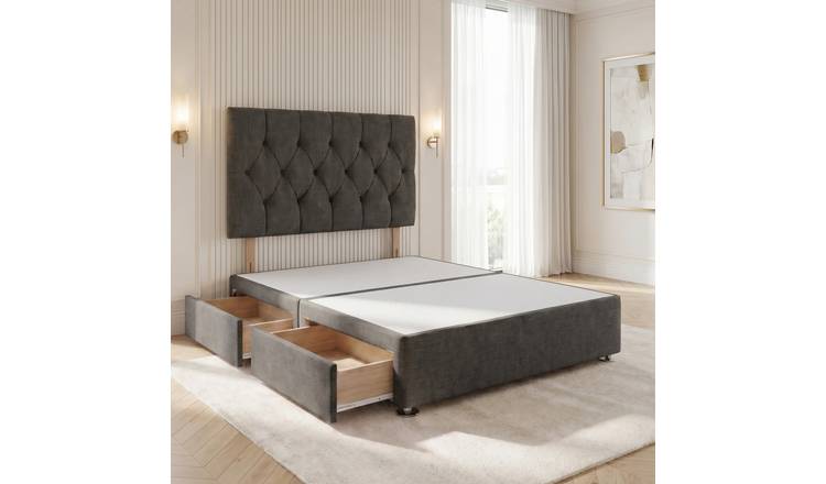 Somnior Chester Linen King 2 Drawer Divan Bed with Headboard - Charcoal