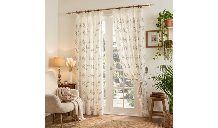 Luxury Living Leaf Tulle Voile Pencil Pleat Curtains 229cm x 229cm - Silver