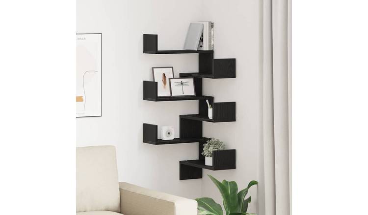 Walplus Pack of 2 Engineered Wood Wall Shelf - Dark Oak - 40 x 40 x 49.5 cm