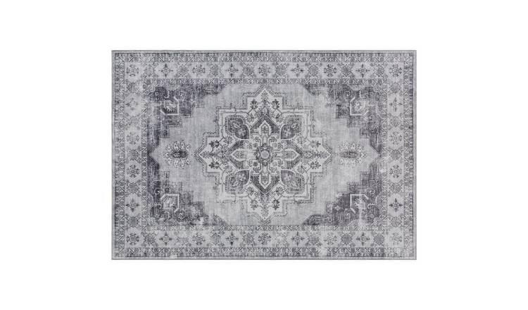 HOMCOM 290cm Vintage Flannel Non Slip Washable Area Rug - Grey