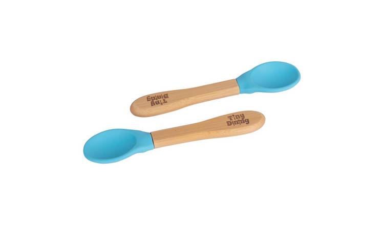 Tiny Dining Children's Bamboo Silicone Tip Spoons - Blue - Pack of 2