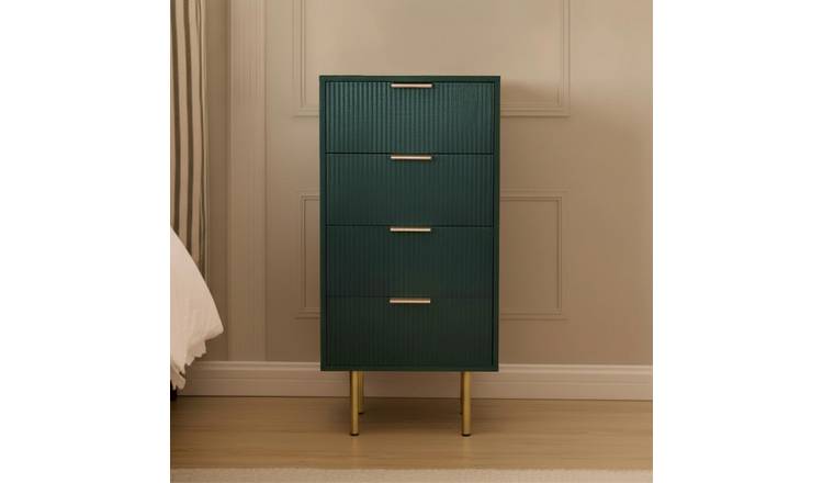OHS Ribbed Engineered Wood 4 Drawer Unit - Deep Forest Green