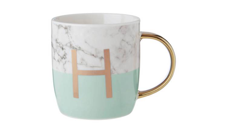 Orsina Frosted Deco H Marble Effect Monogram Mug – Green