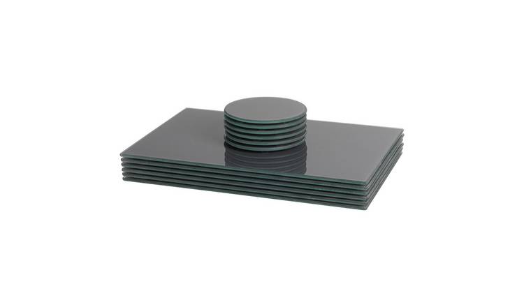 Harbour Housewares 12 Piece Glass Placemats & Round Coasters Set - Grey