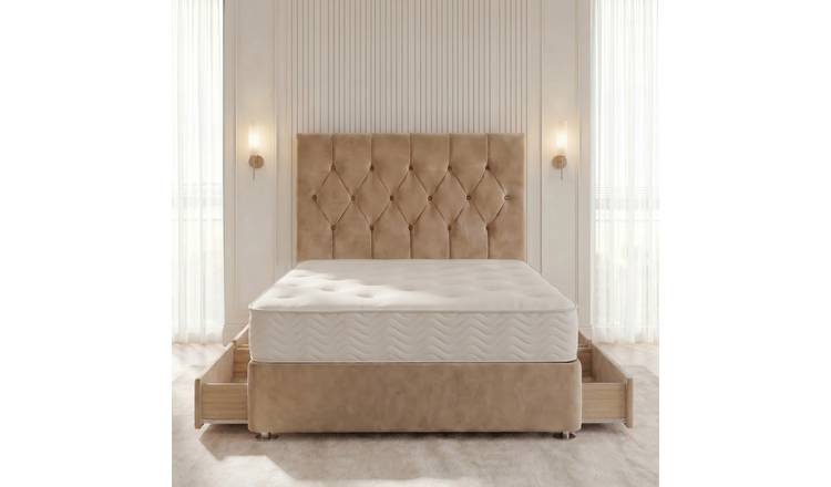 Somnior Chester Velvet Small Double 4 Draw Open Coil Divan Bed Set - Beige