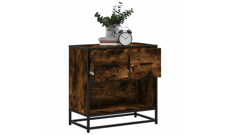 Walplus 2 Drawer Engineered Wood Bedside Cabinet - Dark Oak - 60 x 31 x 60 cm