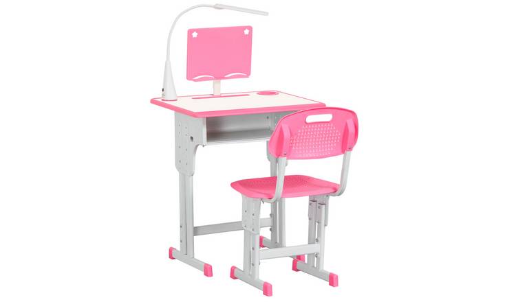 HOMCOM Kids Adjustable Height Study Desk and Chair Set – Pink
