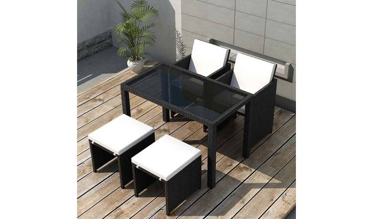 Walplus 5 Piece Poly Rattan Outdoor Dining Set - Black - 123 x 60 x 74 cm