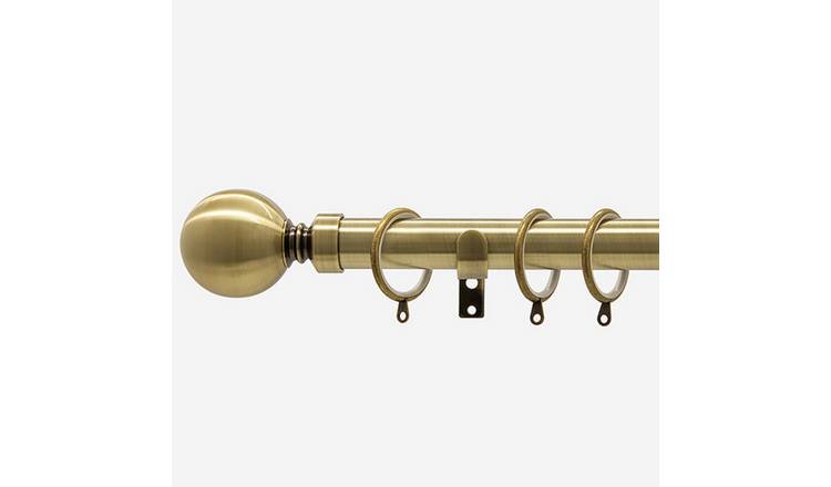 New Edge Blinds Antique Brass 28mm Ball Fixed Metal Curtain Pole - 250cm