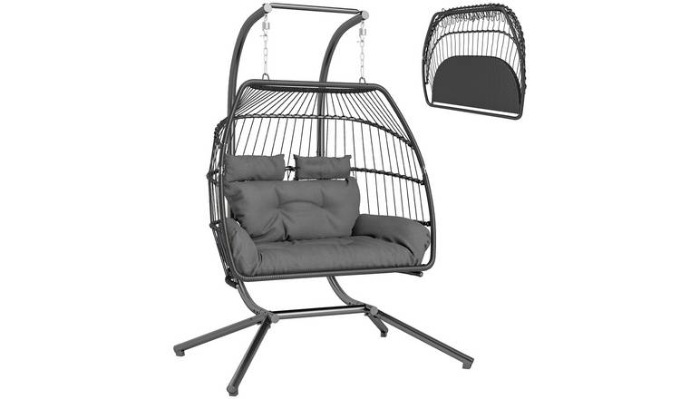 Outsunny Rattan Foldable Outdoor Garden Egg Swing Chair - Dark Grey