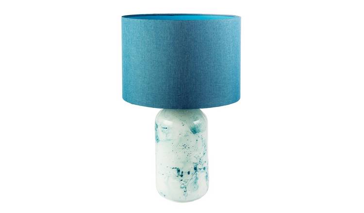 Happy Homewares Teal and Duck Egg Marble Drip Snowflake Glass Table Lamp - 30cm