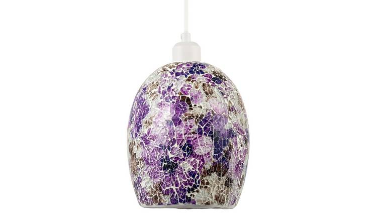 Happy Homewares Purple Floral Inspired Crackle Mosaic Pendant Shade - 18cm