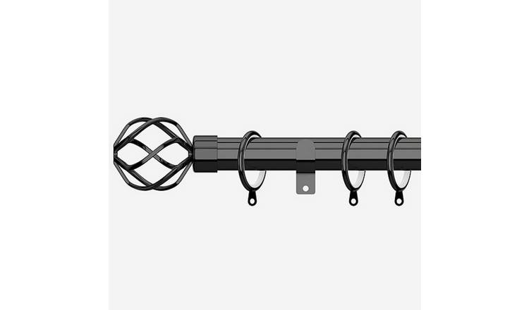 New Edge Blinds Black Nickel 28mm Cage Fixed Metal Curtain Pole - 270cm
