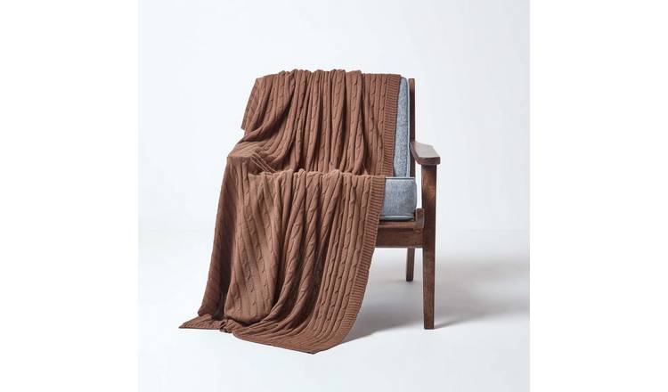 Homescapes Cotton Cable Knit Throw - 150 x 200 cm - Chocolate