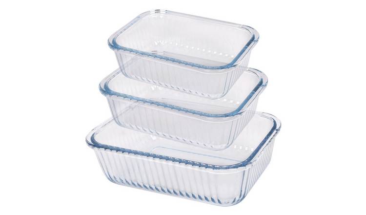 Argon Tableware 3 Piece Optical Rectangular Glass Cake Dish Set - 3 Sizes