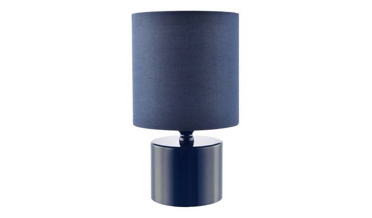 Happy Homewares Midnight Blue Glossy with Cotton Fabric Table Lamp - 13cm