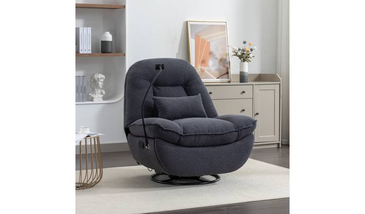 Artemis Home Fallon Boucle Fabric Swivel Recliner with Phone Holder - Dark Grey