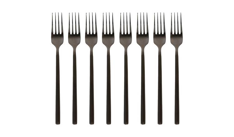 Argon Tableware Stainless Steel Dinner Forks - Black - Pack of 8