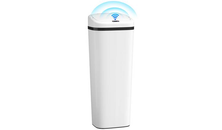HOMCOM 50L Stainless Steel Sensor Bin with Dual-Mode Opening - White