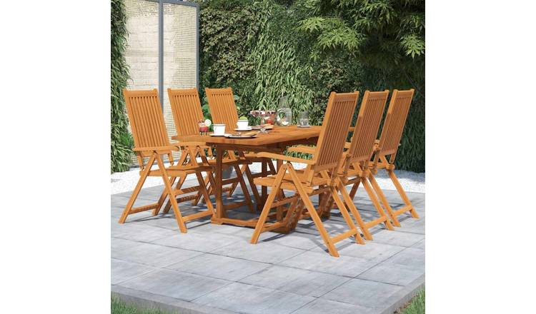 Walplus 7 Piece Acacia Wood Garden Dining Set - Brown - 120-170 x 80 x 75 cm