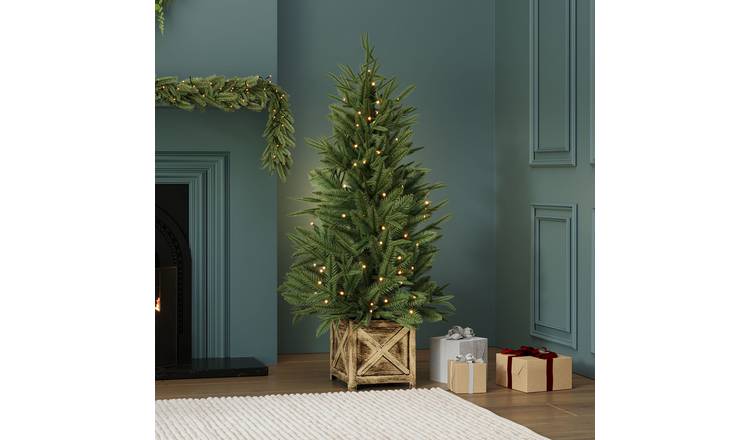 Luxury Indoor 4ft Pre-Lit Faux Christmas Tree in Box Planter