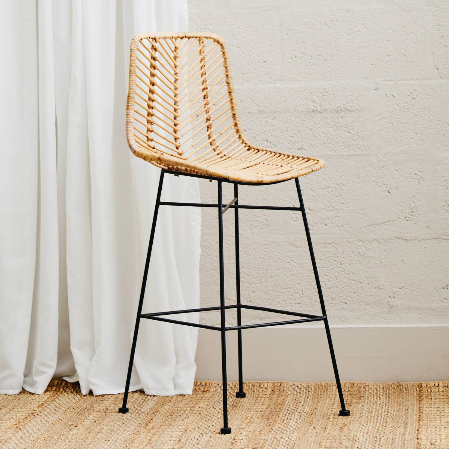 Orsina Manado Natural Rattan Bar Chair – Natural and Black - Image 3