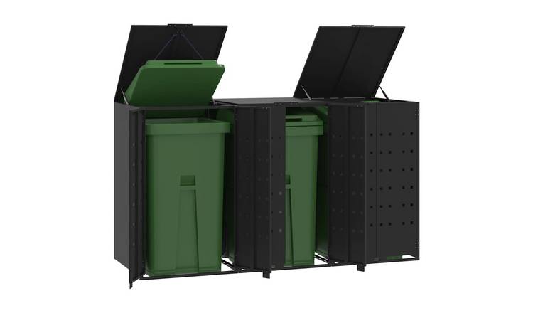 Walplus Steel Wheelie Bin Store - Black - 207 x 79 x 117 cm