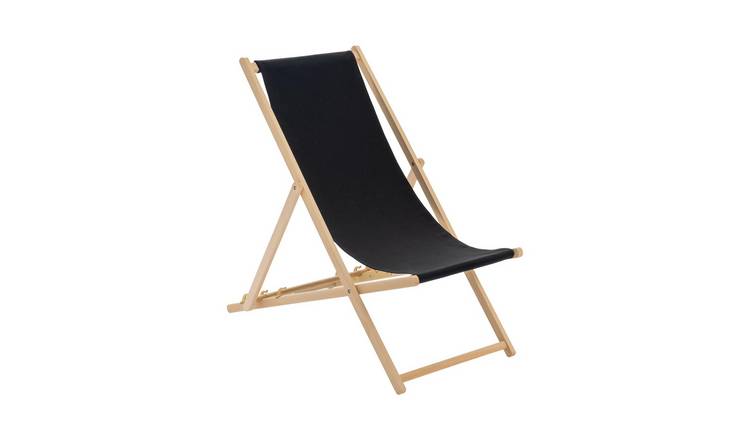 Harbour Housewares Folding Wooden Deck Chair - Black