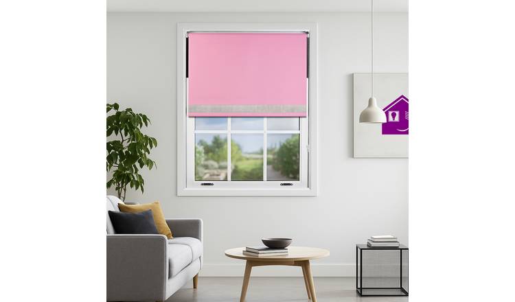 Furnished Pink Blackout Roller Blind Diamante Strip - 180 x 210cm