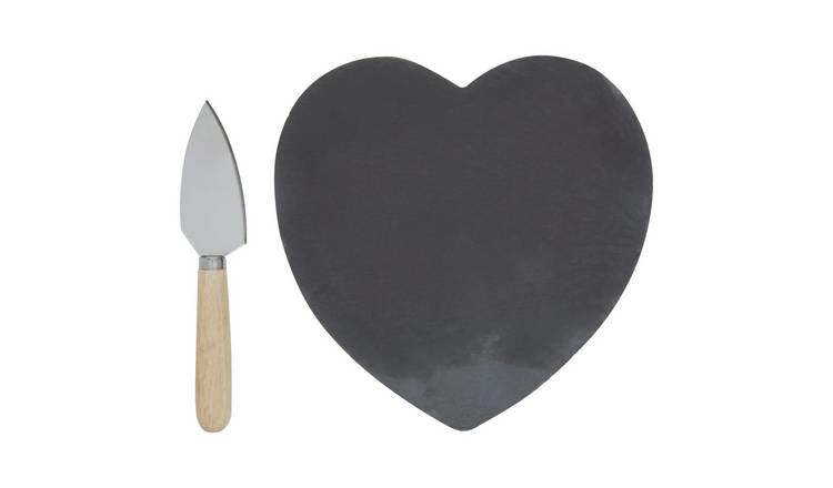 Orsina Carter Heart Slate Cheese Board with Cheese Tool – Black and Gold