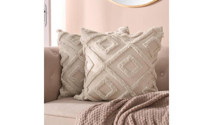 OHS 2 Pack Tufted Geo Cushion Covers 45 x 45cm - Stone