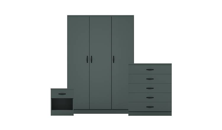 Vida Designs Riano Bedroom Set (Bedside, 5 Drawer Chest, 3 Door Wardrobe)- Green