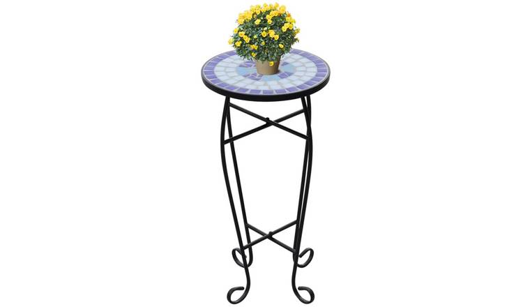 Walplus 30 cm Iron Plant Table - Blue and White