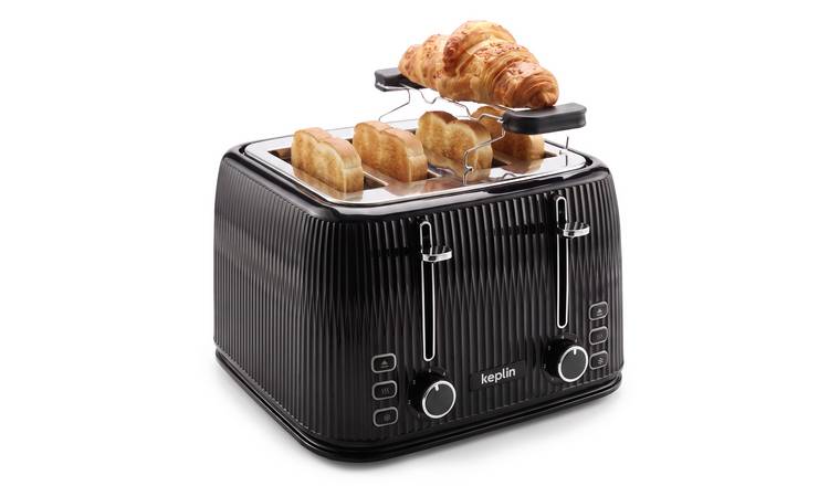 Keplin 4 Slice Wide Slot Toaster with Bun Warmer - Black