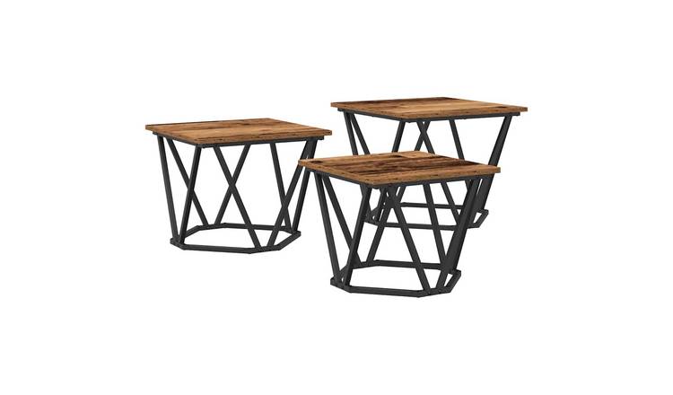 Walplus Pack of 3 Coffee Table - Dark Wood - 50 x 50 x 40 cm