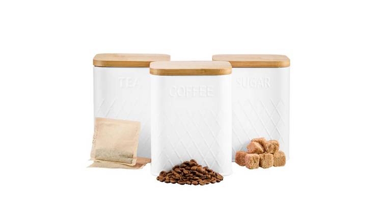 Cooks Professional 3 Piece Square Kitchen Storage Set with Bamboo Lids - White