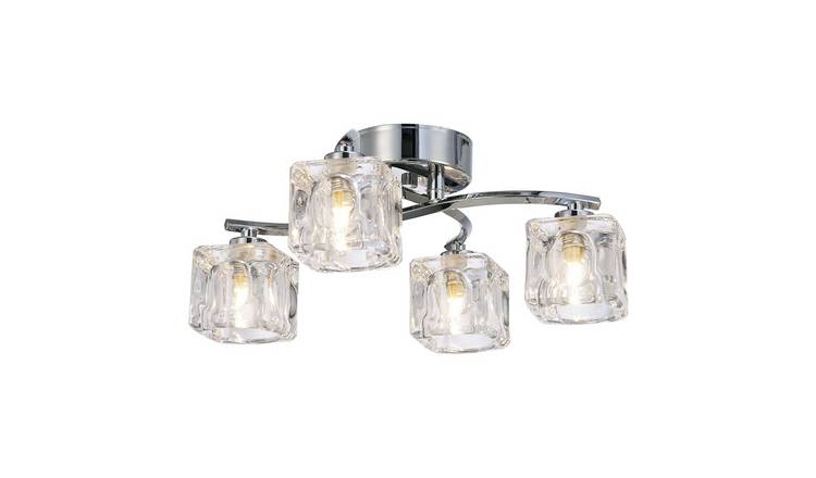 Happy Homewares Polished Chrome 4-Bulb with Square Clear Ceiling Light - 35cm