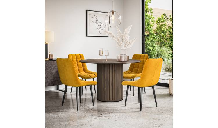 Furniture Online Arlo Nova Walnut Top w Wal Legs Dining Table & 6 Mustard Chairs