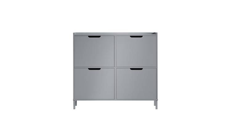 SoBuy 4 Flip Drawer Metal Feet Slim Shoe Storage Cupboard - Light Grey