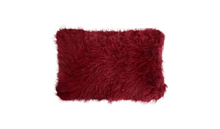 Orsina Bosie Real Mongolian Fur Rectangular Cushion – Burgundy