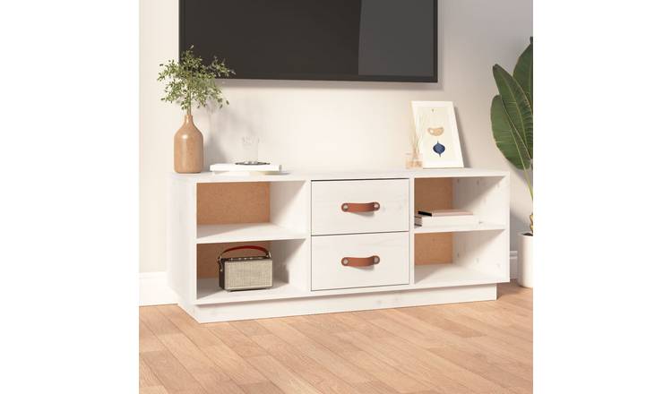 Walplus Solid Pine TV Cabinet - White - 100 x 34 x 40 cm