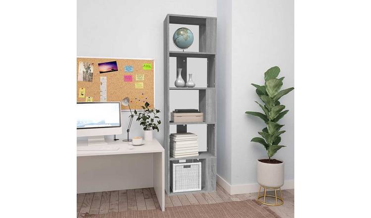 Walplus Engineered Wood Book Cabinet - Grey and Oak - 45 x 24 x 160 cm